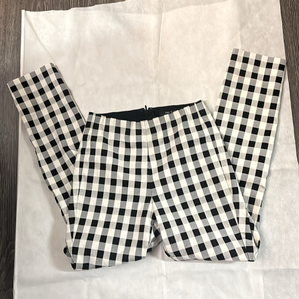 Rag & Bone Black/White Gingham Check Straight Leg Dress Pants 2 Pull On Classic